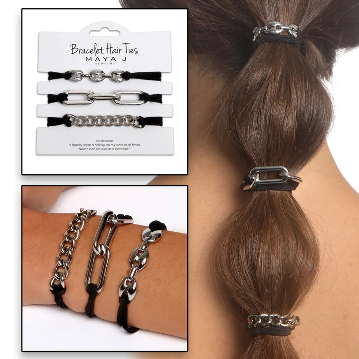 Oprah's favorite things 2022! Bracelet Hair Ties - White Chain Links with Black cord